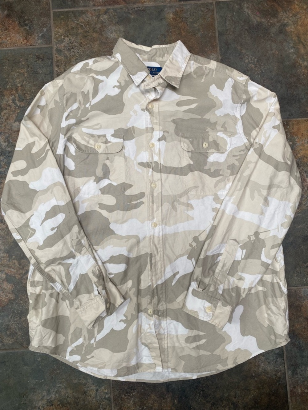Polo by Ralph Lauren Men's Beige Camo Button-Up Pony Logo